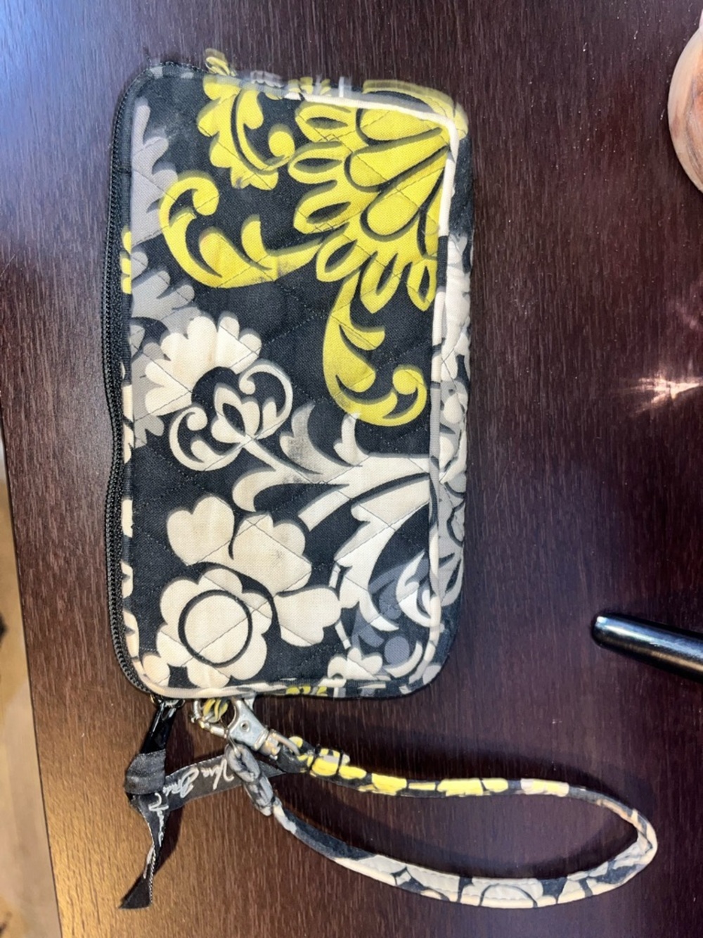 Vera Bradley Black, Yellow & White Quilted Floral Wristlet